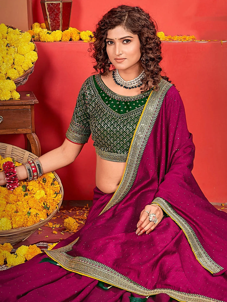 Charming Purple Embroidered Vichitra Silk Festival Wear Saree