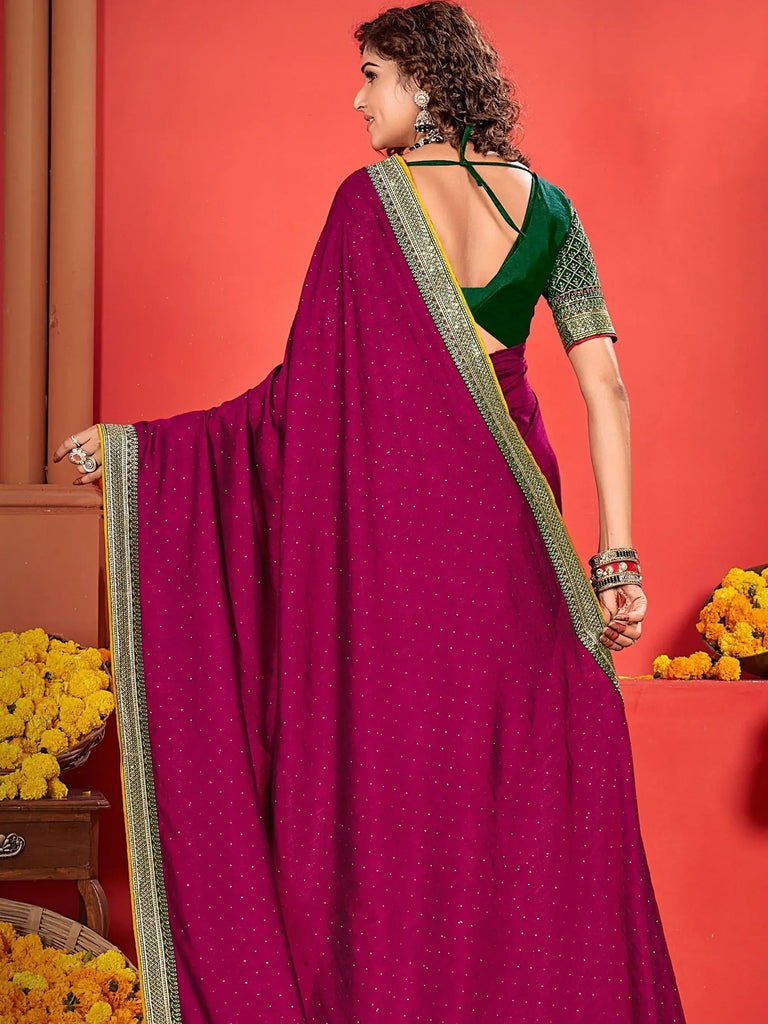 Charming Purple Embroidered Vichitra Silk Festival Wear Saree