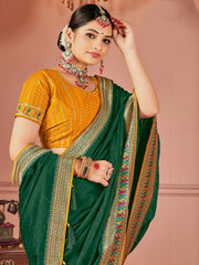 Astonishing Green Swarovski Work Silk Event Wear Saree With Blouse