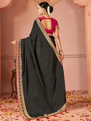 Dazzling Black Swarovski Work Silk Party Wear Saree With Blouse
