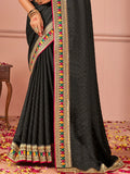 Dazzling Black Swarovski Work Silk Party Wear Saree With Blouse