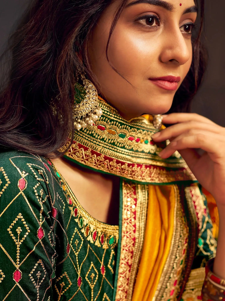 Amazing Yellow Heavy Border Vichitra Haldi Wear Saree With Blouse