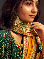 Amazing Yellow Heavy Border Vichitra Haldi Wear Saree With Blouse
