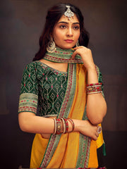 Amazing Yellow Heavy Border Vichitra Haldi Wear Saree With Blouse