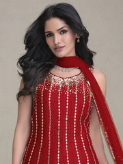 Wonderful Red Sequins Silk Festival Wear Dhoti Suit With Dupatta