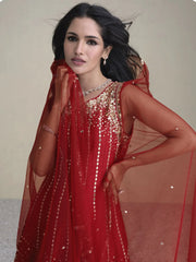 Wonderful Red Sequins Silk Festival Wear Dhoti Suit With Dupatta