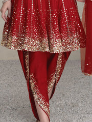 Wonderful Red Sequins Silk Festival Wear Dhoti Suit With Dupatta
