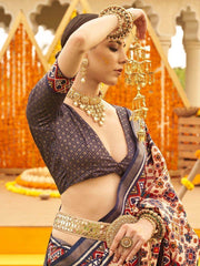 Incredible Cream Patola Printed Silk Festival Wear Saree With Blouse