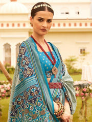 Attractive Sage Green Patola Printed Silk Function Wear Saree