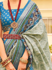 Attractive Sage Green Patola Printed Silk Function Wear Saree