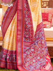 Sweet Yellow & Red Patola Printed Silk Event Wear Saree With Blouse