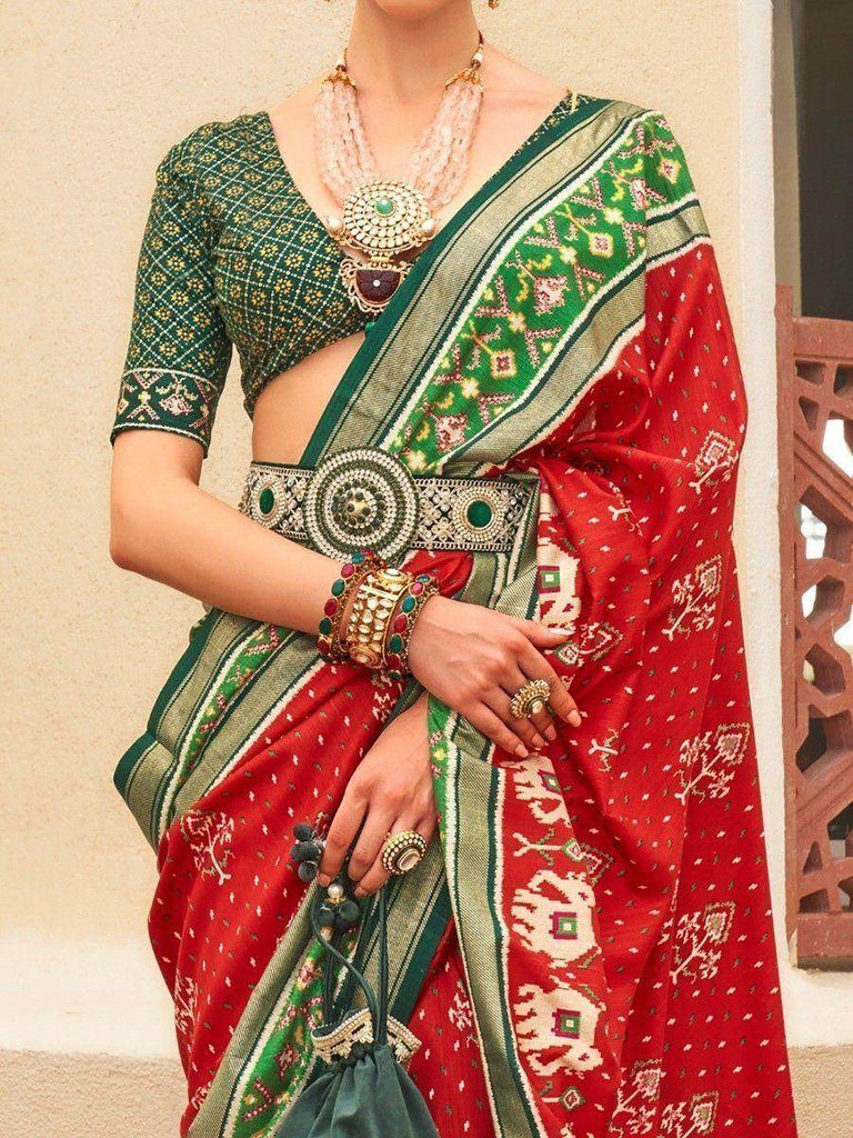 Fabulous Red Patola Printed Silk Wedding Wear Saree With Blouse