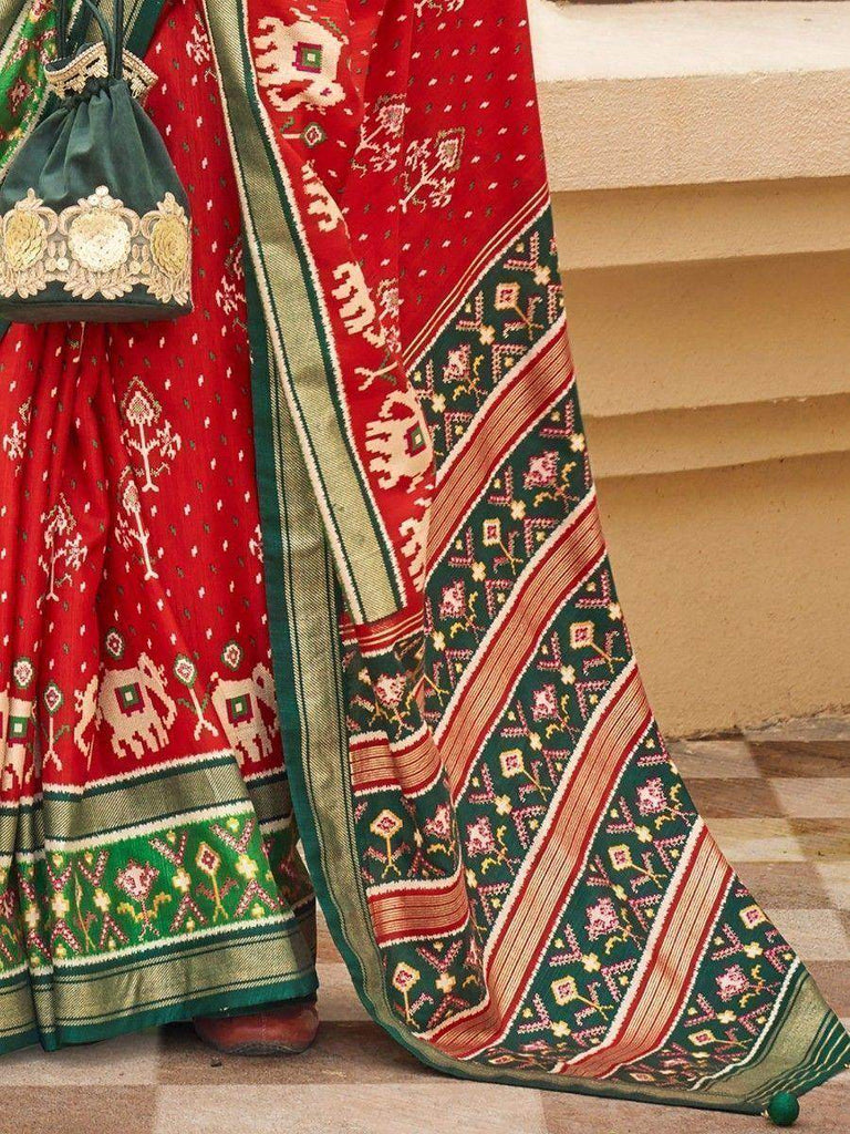 Fabulous Red Patola Printed Silk Wedding Wear Saree With Blouse