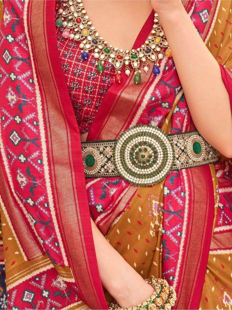 Captivating Mustard Yellow Patola Printed Silk Traditional Saree