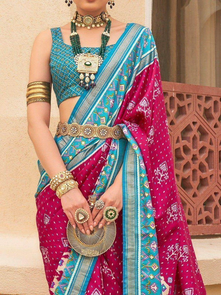 Attractive Pink Patola Printed Silk Festival Wear Saree With Blouse