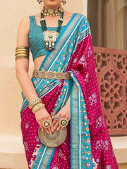 Attractive Pink Patola Printed Silk Festival Wear Saree With Blouse