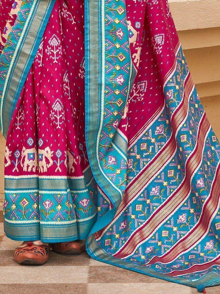 Attractive Pink Patola Printed Silk Festival Wear Saree With Blouse