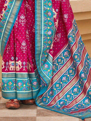 Attractive Pink Patola Printed Silk Festival Wear Saree With Blouse