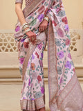 Fascinating Baby Pink Floral Printed Silk Traditional Saree With Blouse