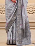 Alluring Grey Digital Printed Silk Event Wear Saree With Blouse