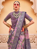 Beautiful Pink Floral Printed Silk Function Wear Saree With Blouse