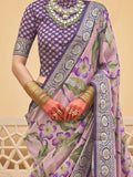Beautiful Pink Floral Printed Silk Function Wear Saree With Blouse