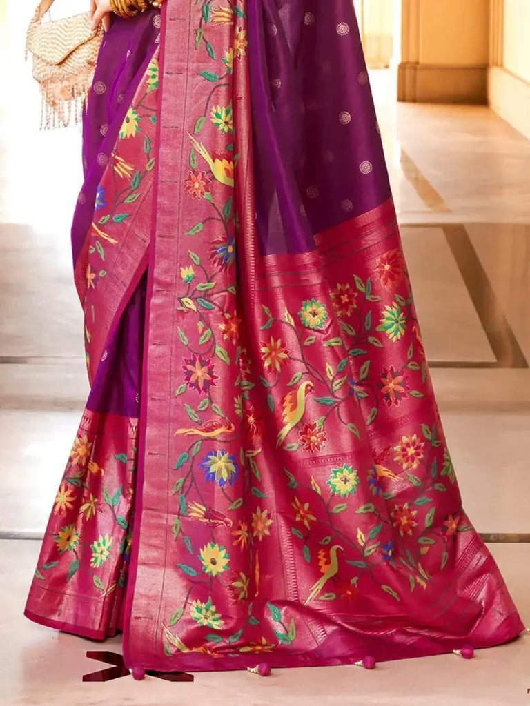 Marvelous Wine Foil Printed Silk Wedding Wear Saree With Blouse
