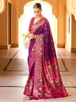 Marvelous Wine Foil Printed Silk Wedding Wear Saree With Blouse