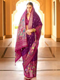Marvelous Wine Foil Printed Silk Wedding Wear Saree With Blouse