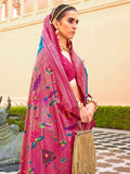 Awesome Blue Foil Printed Silk Festival Wear Saree With Blouse