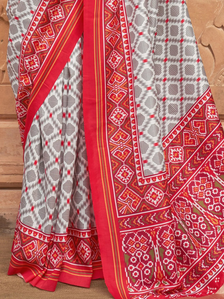 Gorgeous Grey Patola Printed Silk Festival Wear Saree With Blouse