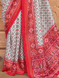 Gorgeous Grey Patola Printed Silk Festival Wear Saree With Blouse