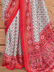 Gorgeous Grey Patola Printed Silk Festival Wear Saree With Blouse