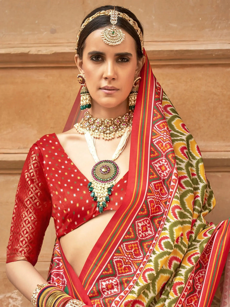 Captivating Yellow Patola Printed Silk Traditional Saree With Blouse