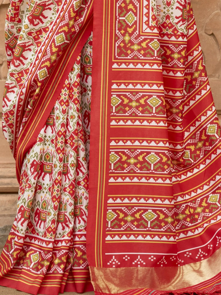 Alluring Beige Patola Printed Silk Event Wear Saree With Blouse