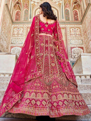 Blushing Pink Embroidered Velvet Bridal Wear Lehenga Choli