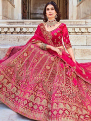 Blushing Pink Embroidered Velvet Bridal Wear Lehenga Choli