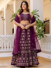 Sophisticated Wine Georgette Sequins Party Wear Lehenga Choli - Ethnic Plus In