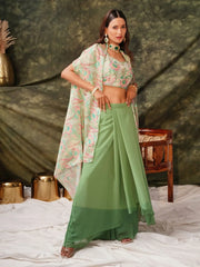 Special Pista Green Georgette Engagement Wear Skirt Top With Shrug - Ethnic Plus In