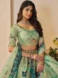 Spectacular Green Patch Work Banarasi Silk Reception Wear Lehenga Choli - Ethnic Plus In