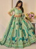 Spectacular Green Patch Work Banarasi Silk Reception Wear Lehenga Choli - Ethnic Plus In