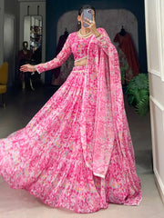 Spectacular Pink Digital Printed Georgette Party Wear Lehenga Choli - Ethnic Plus In