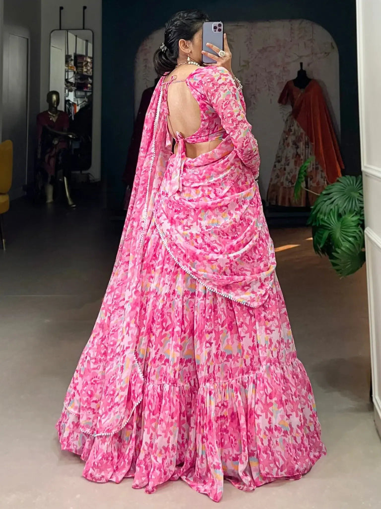 Spectacular Pink Digital Printed Georgette Party Wear Lehenga Choli - Ethnic Plus In