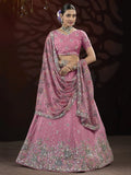 Spectacular Pink Sequins Net Bridesmaid Lehenga Choli With Dupatta - Ethnic Plus In