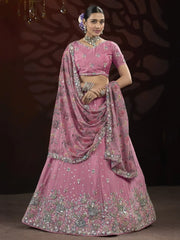Spectacular Pink Sequins Net Bridesmaid Lehenga Choli With Dupatta - Ethnic Plus In