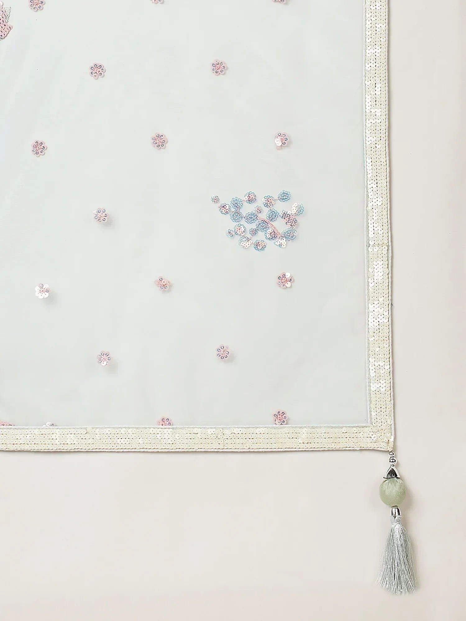 Elegant ethnic dupatta with floral sequin embroidery and tassel detailing