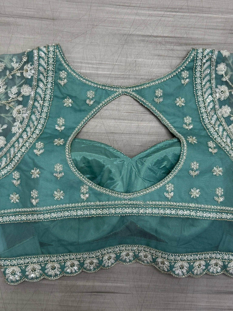 Spectacular Sky Blue Hand Wok Net Bridesmaid Lehenga Choli With Dupatta - Ethnic Plus In