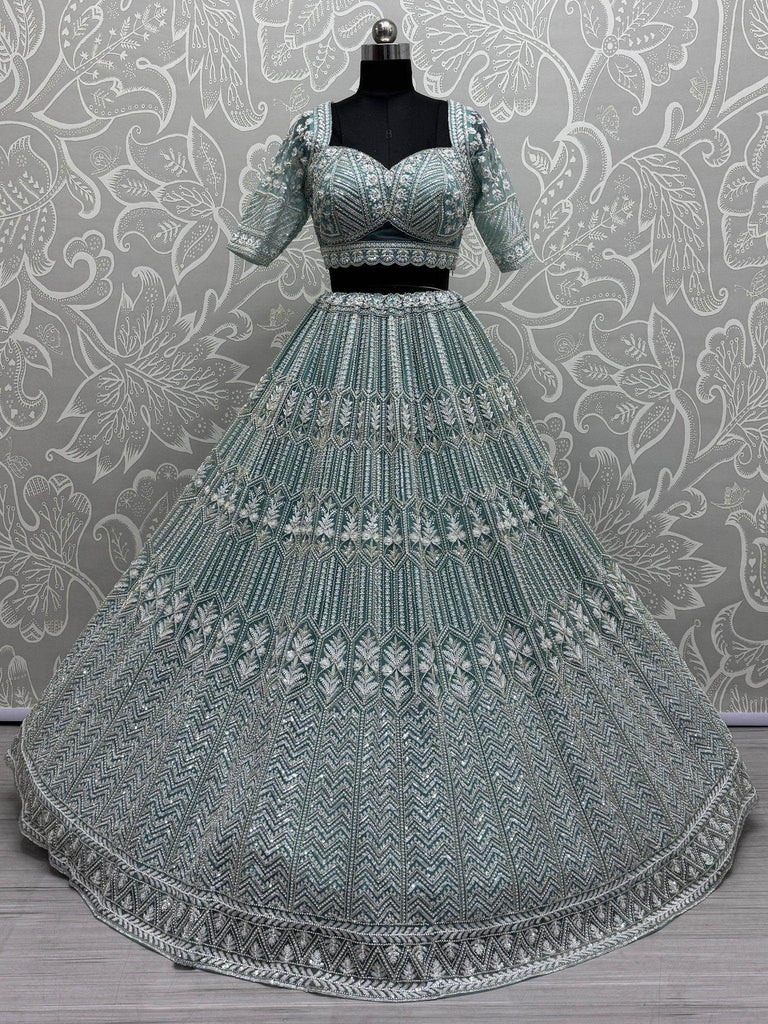 Spectacular Sky Blue Hand Wok Net Bridesmaid Lehenga Choli With Dupatta - Ethnic Plus In