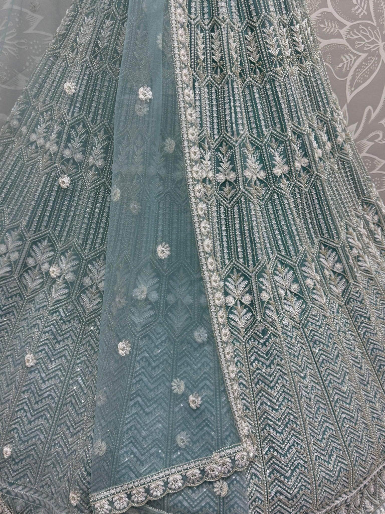 Spectacular Sky Blue Hand Wok Net Bridesmaid Lehenga Choli With Dupatta - Ethnic Plus In