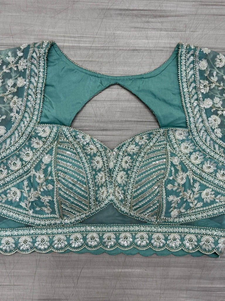 Spectacular Sky Blue Hand Wok Net Bridesmaid Lehenga Choli With Dupatta - Ethnic Plus In